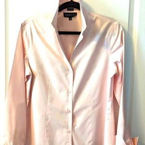 Jones NY Pale Pink No Iron Classic tailored Blouse with cuffed long sleeves